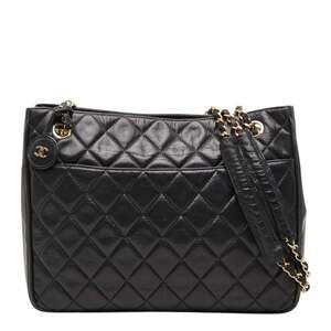 Chanel Matelassé Chain Shoulder Bag, Black Lambskin, Women's CHANEL